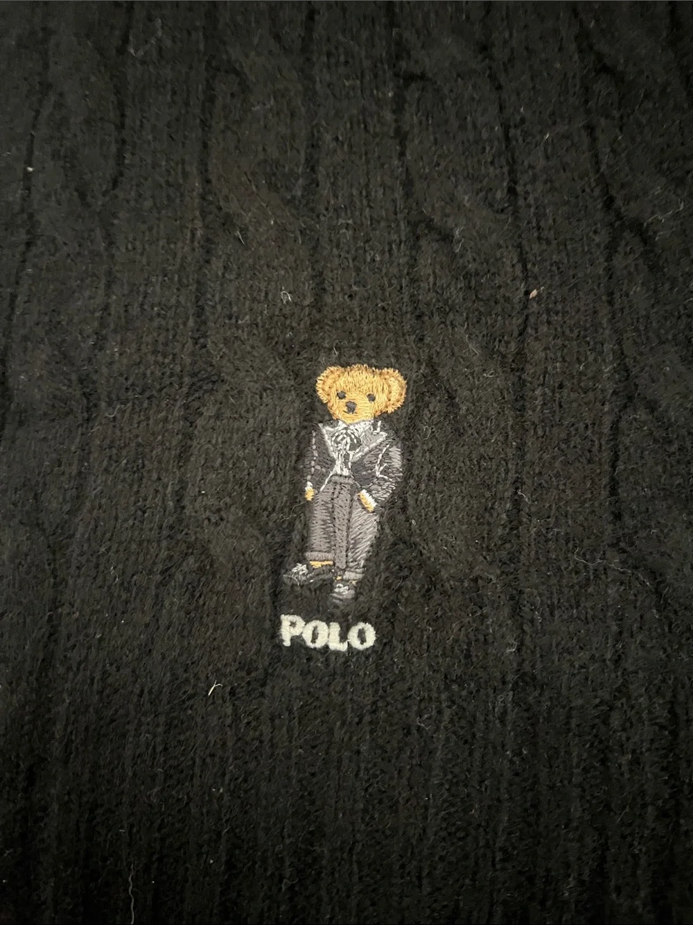 Polo by Ralph Lauren Black Cable Knit Bear Scarf